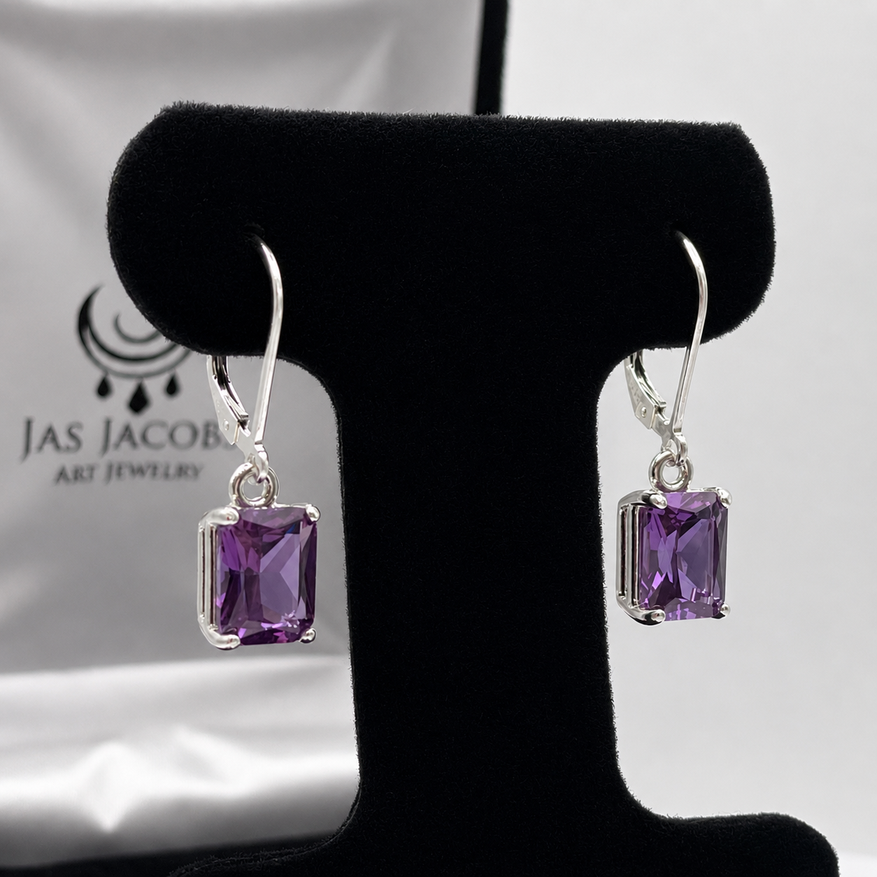 5 CTW Emerald Cut Lab Grown Alexandrite Sapphire Earrings