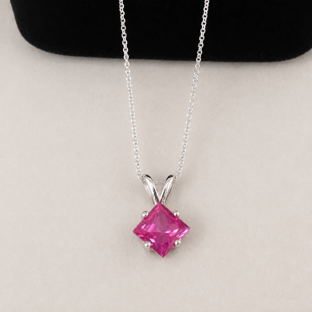 1.2ct Princess Cut Pink Sapphire Solitaire Pendant Necklace