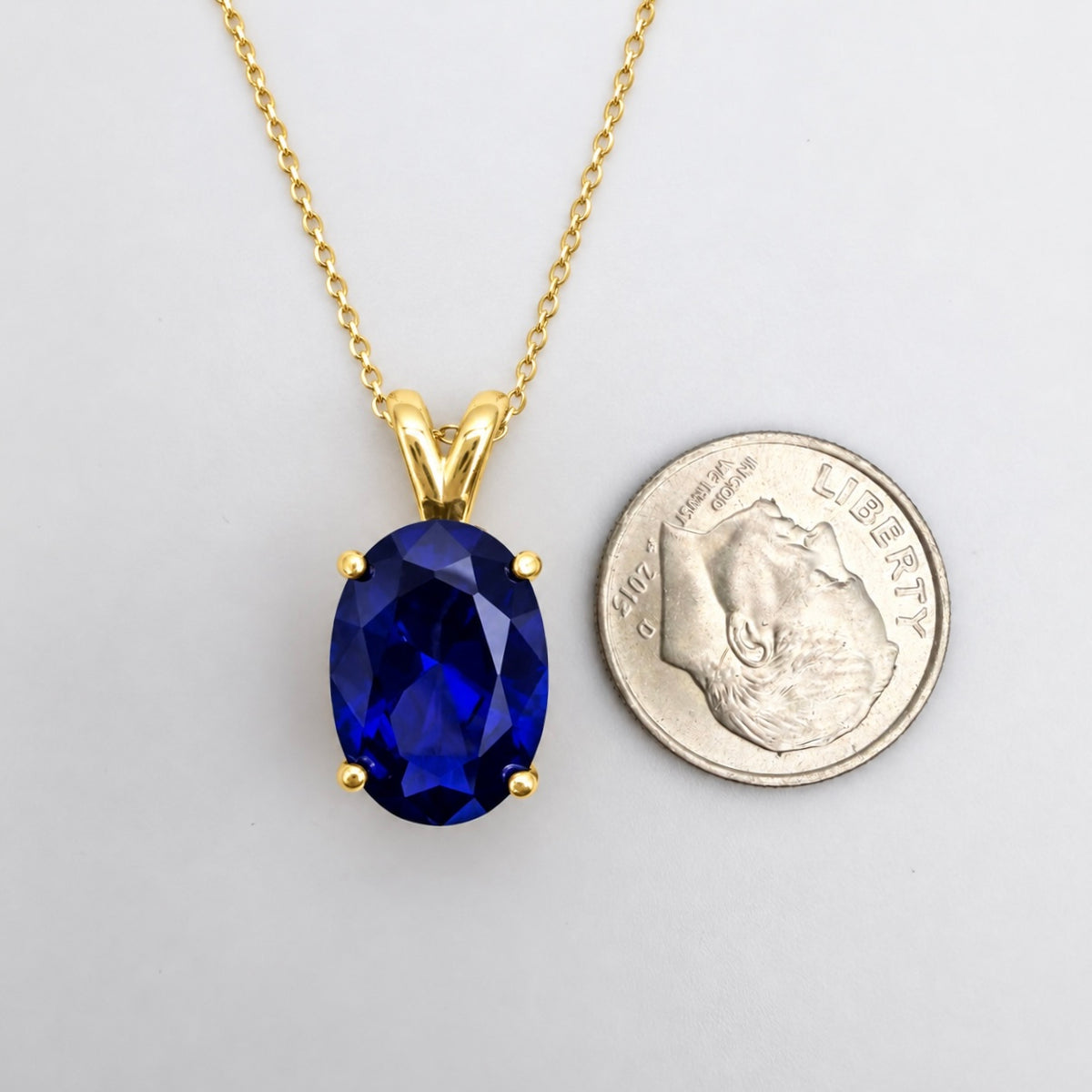 7CT Oval Cut Blue Sapphire Necklace | Solid Gold