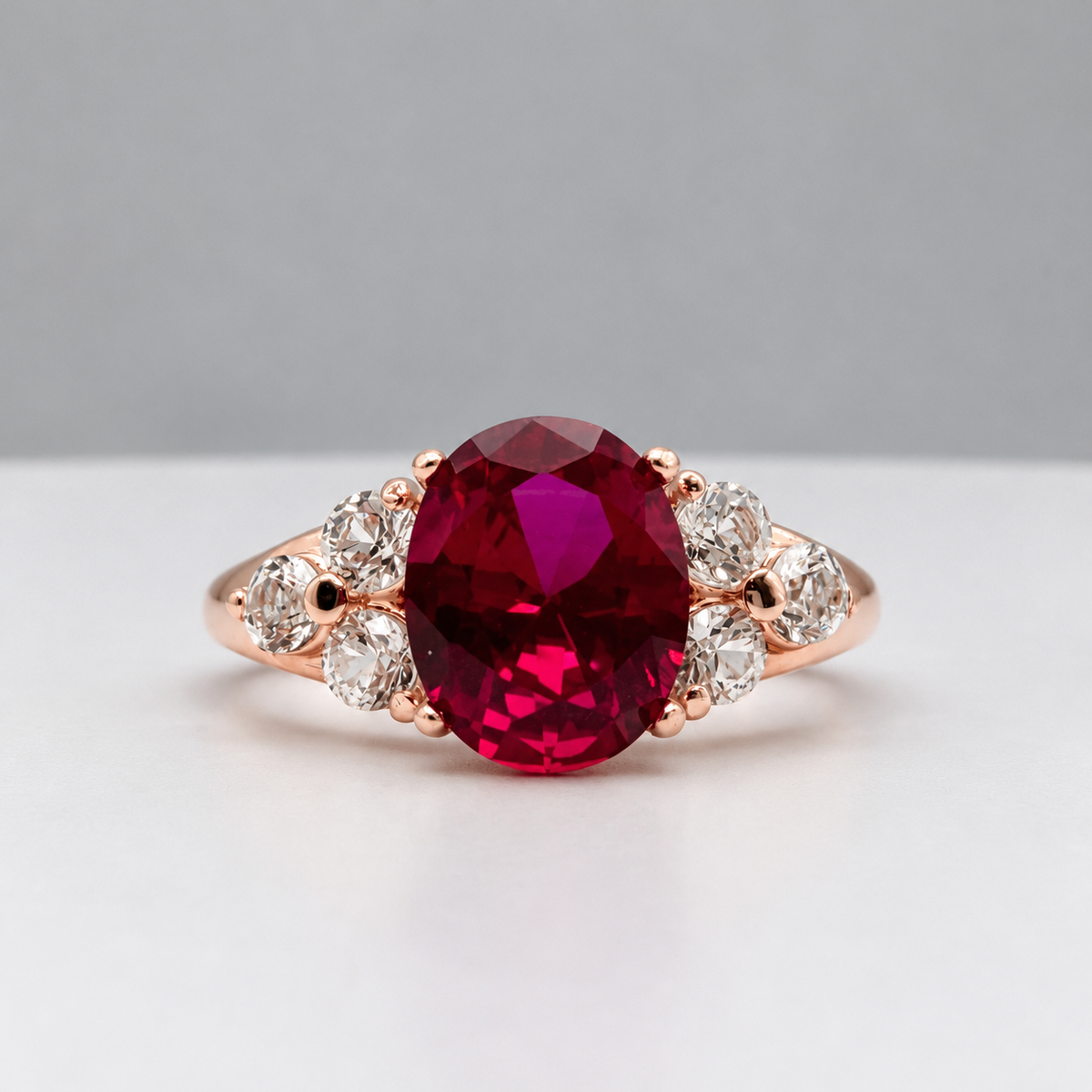 3.78ctw Oval Ruby & White Sapphire Ring – Victorian Inspired