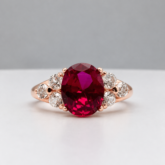 3.78ctw Oval Ruby & White Sapphire Ring – Victorian Inspired