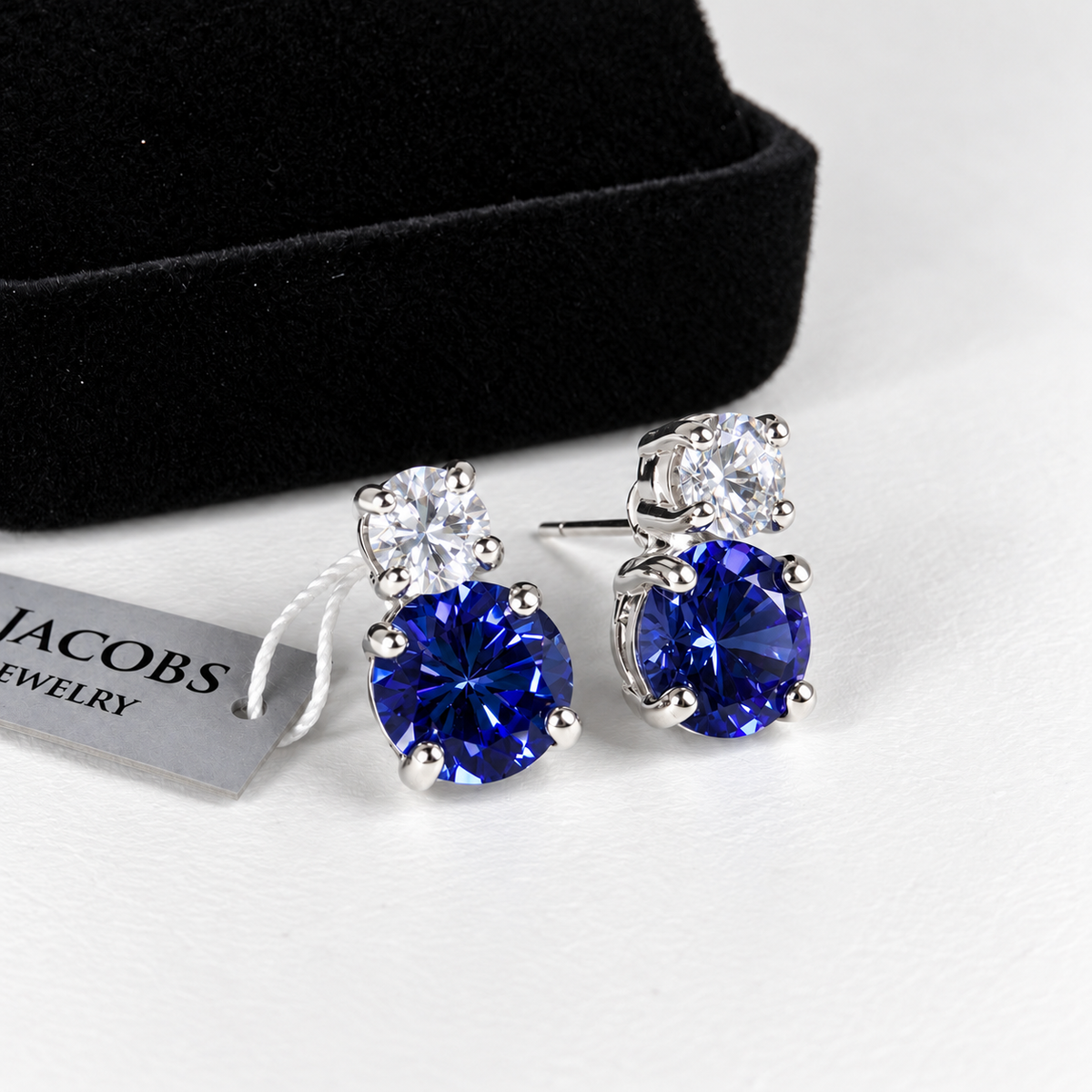 5ctw Round Tanzanite & White Sapphire Drop Stud Earrings