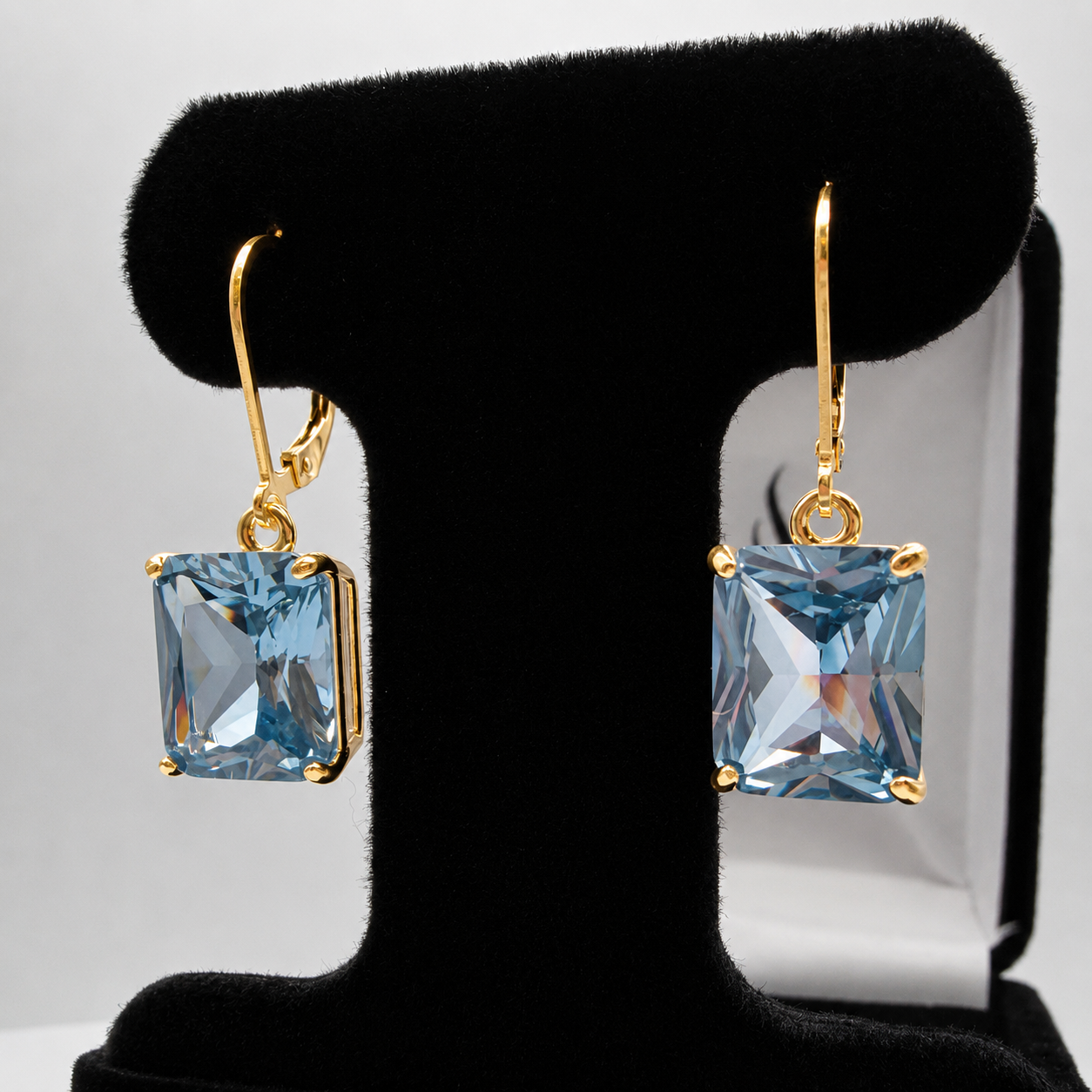 12ctw Emerald Cut Blue Spinel Earrings | Statement Dangle Earrings | Blue Gemstone Leverback Earrings
