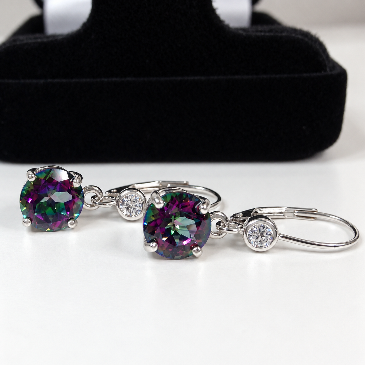 4ctw Round Mystic Topaz & White Topaz Leverback Earrings