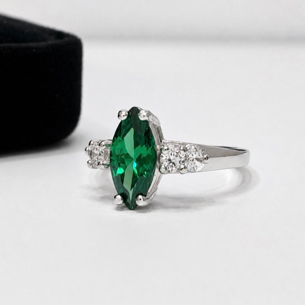 2.2ctw Marquise Emerald & White Sapphire Ring
