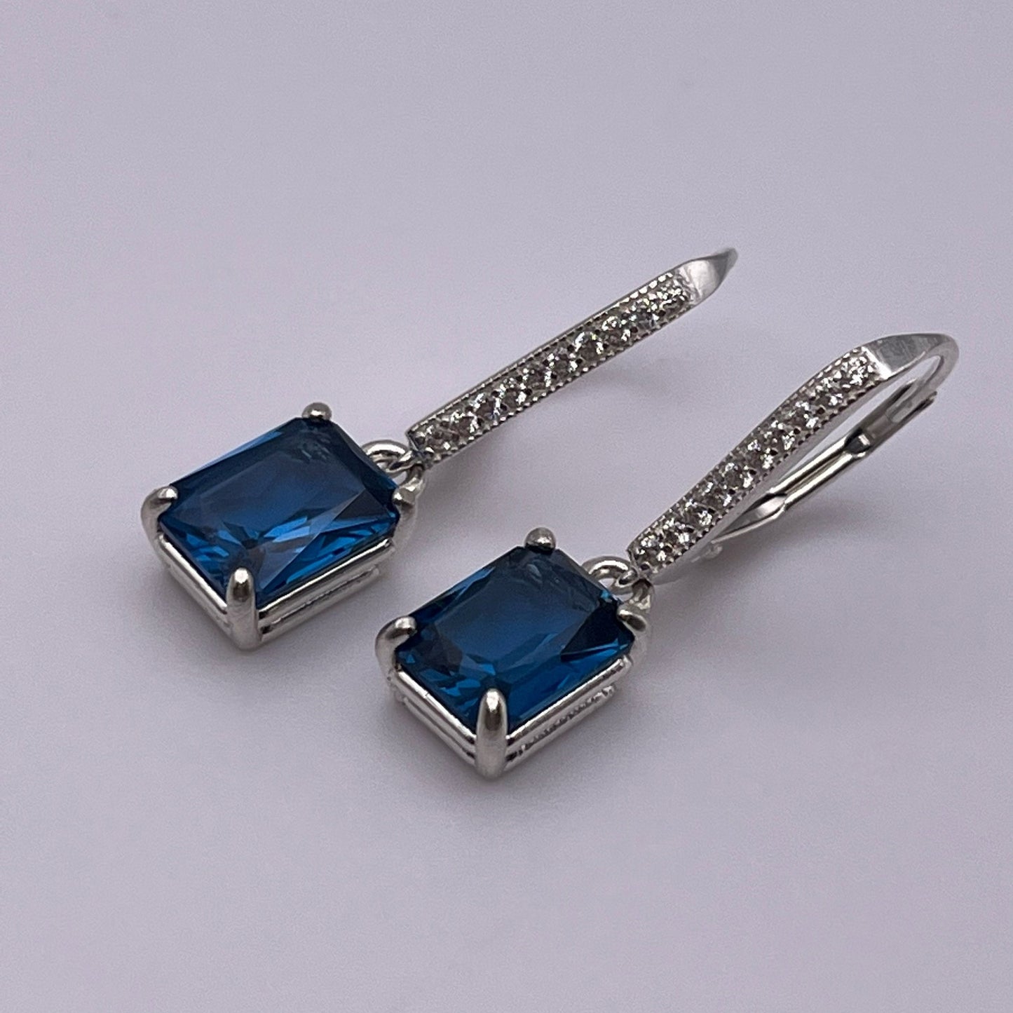 BEAUTIFUL 6ctw Emerald Cut London Blue Spinel Earrings in Sterling Silver