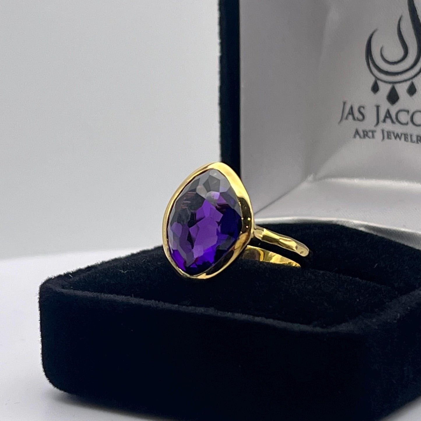 Gorgeous 5ct Genuine Amethyst Ring 18k Gold Vermeil Abstract Cut Amethyst Ring