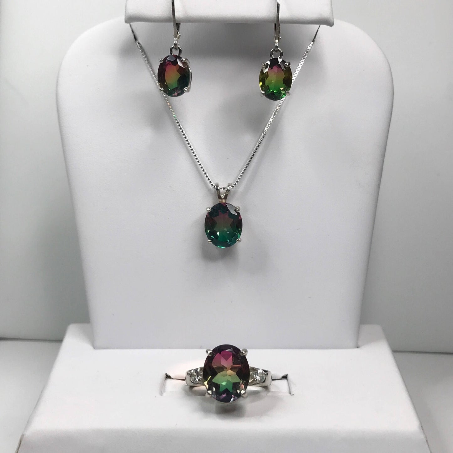 BEAUTIFUL 6ctw Watermelon Tourmaline Quartz Earrings in Sterling Silver