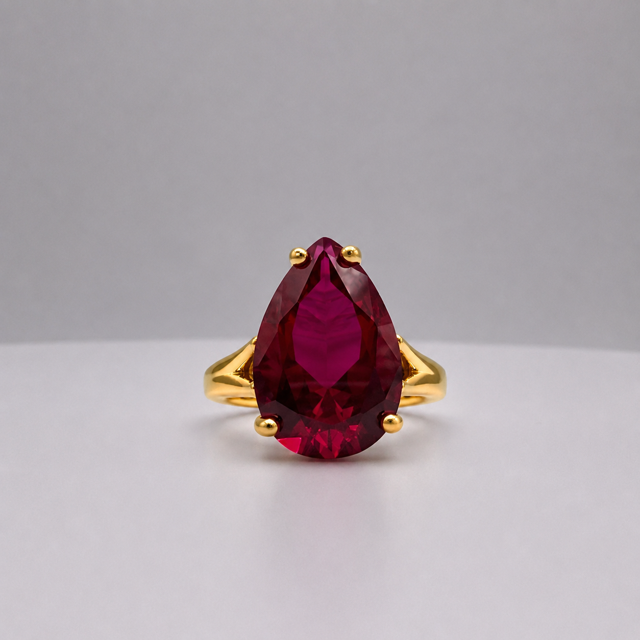 7.5ct Pear Cut Ruby Cathedral Solitaire Ring