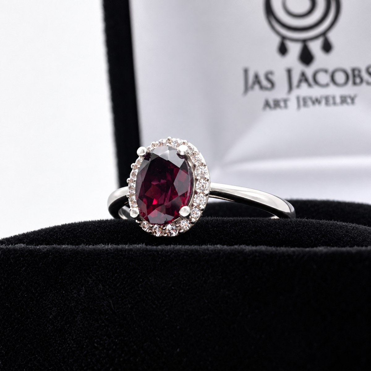 1.65ct Oval Rhodolite Garnet Halo Ring