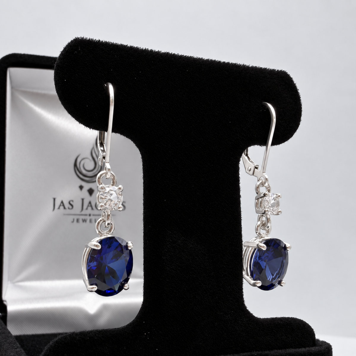6.6 CTW Oval Cut Blue & White Sapphire Drop Earrings