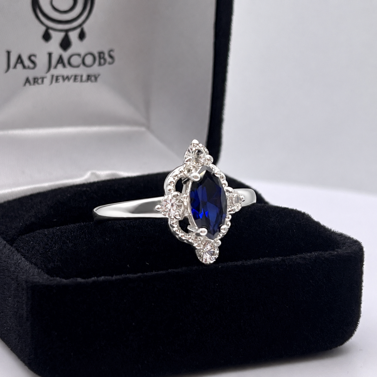 Marquise Sapphire & Diamond Navette Ring in Solid Gold