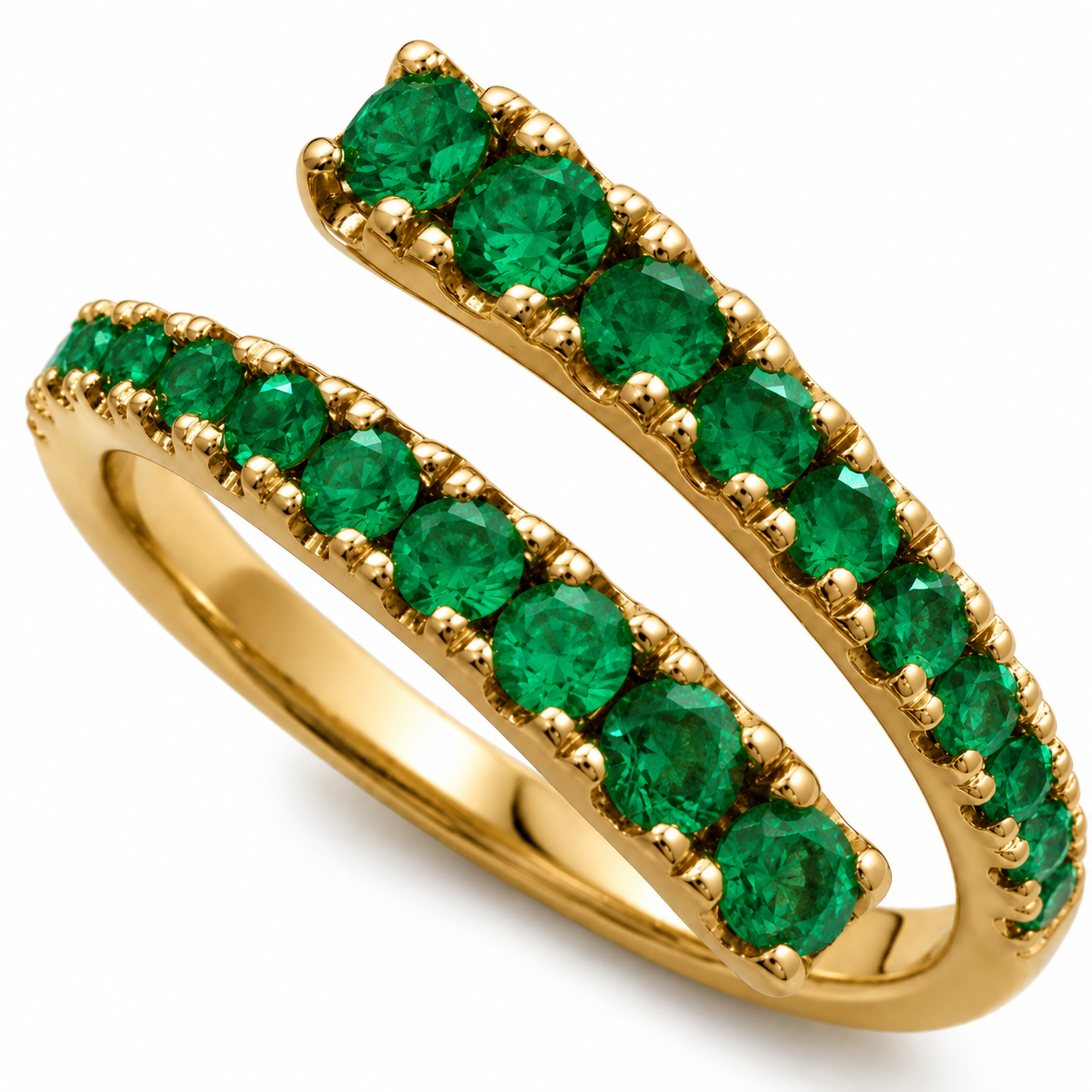 14K Yellow Gold Adjustable Open Bypass Ring | Lab Grown Diamond, Ruby, Emerald or Sapphire Spiral Ring | Made to Order