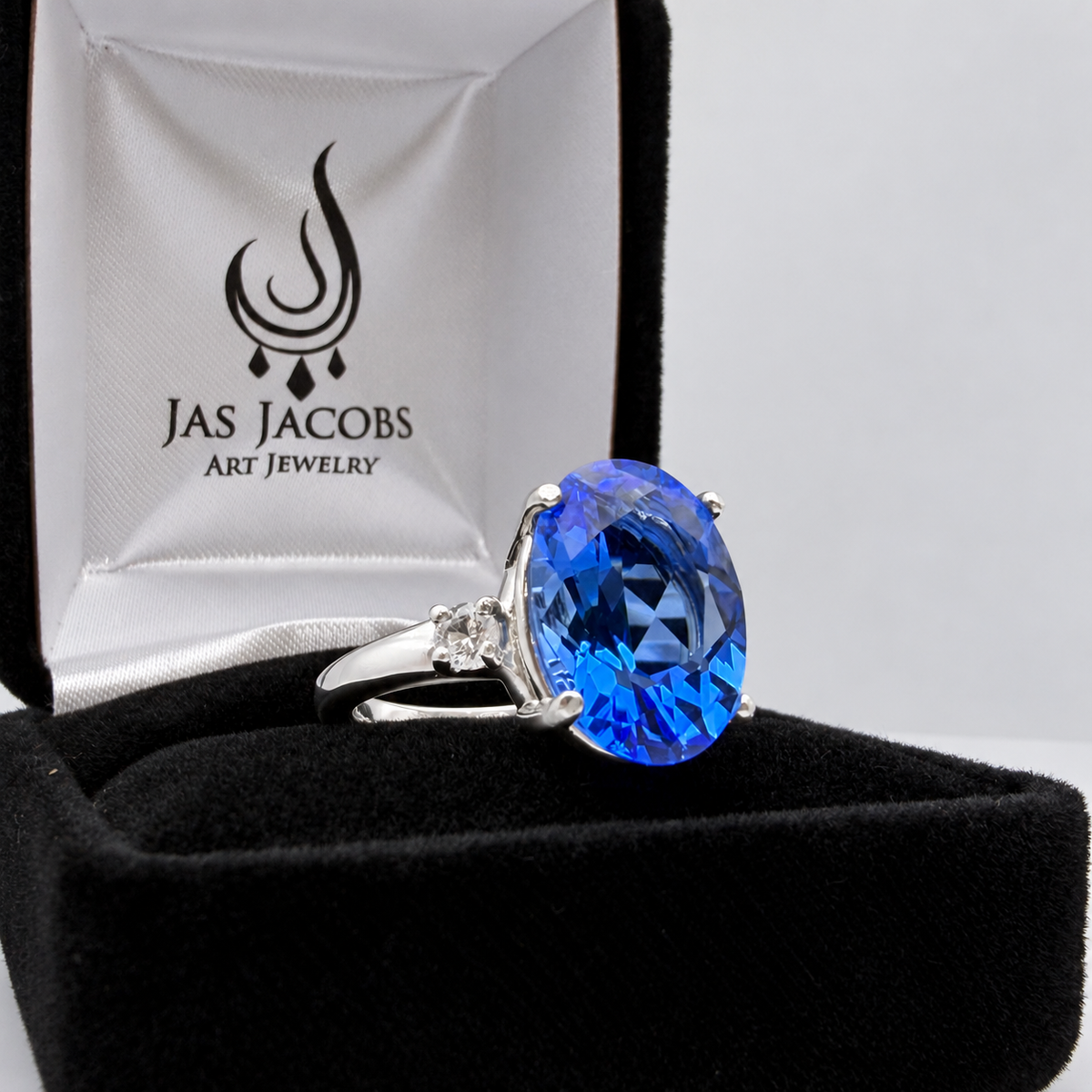 6ct Oval Blue Quartz & White Sapphire Statement Ring