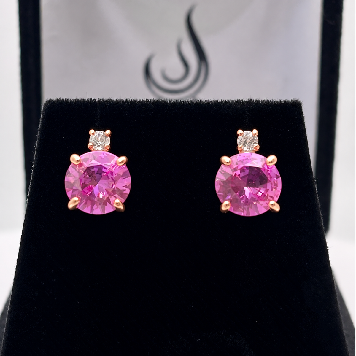 4ctw Brilliant Cut Pink Sapphire Earrings with White Sapphire Accents