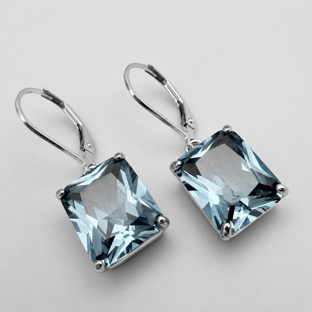 12ctw Emerald Cut Blue Spinel Earrings | Statement Dangle Earrings | Blue Gemstone Leverback Earrings
