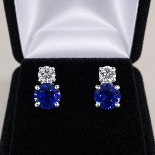 5ctw Round Blue Sapphire & White Sapphire Earrings