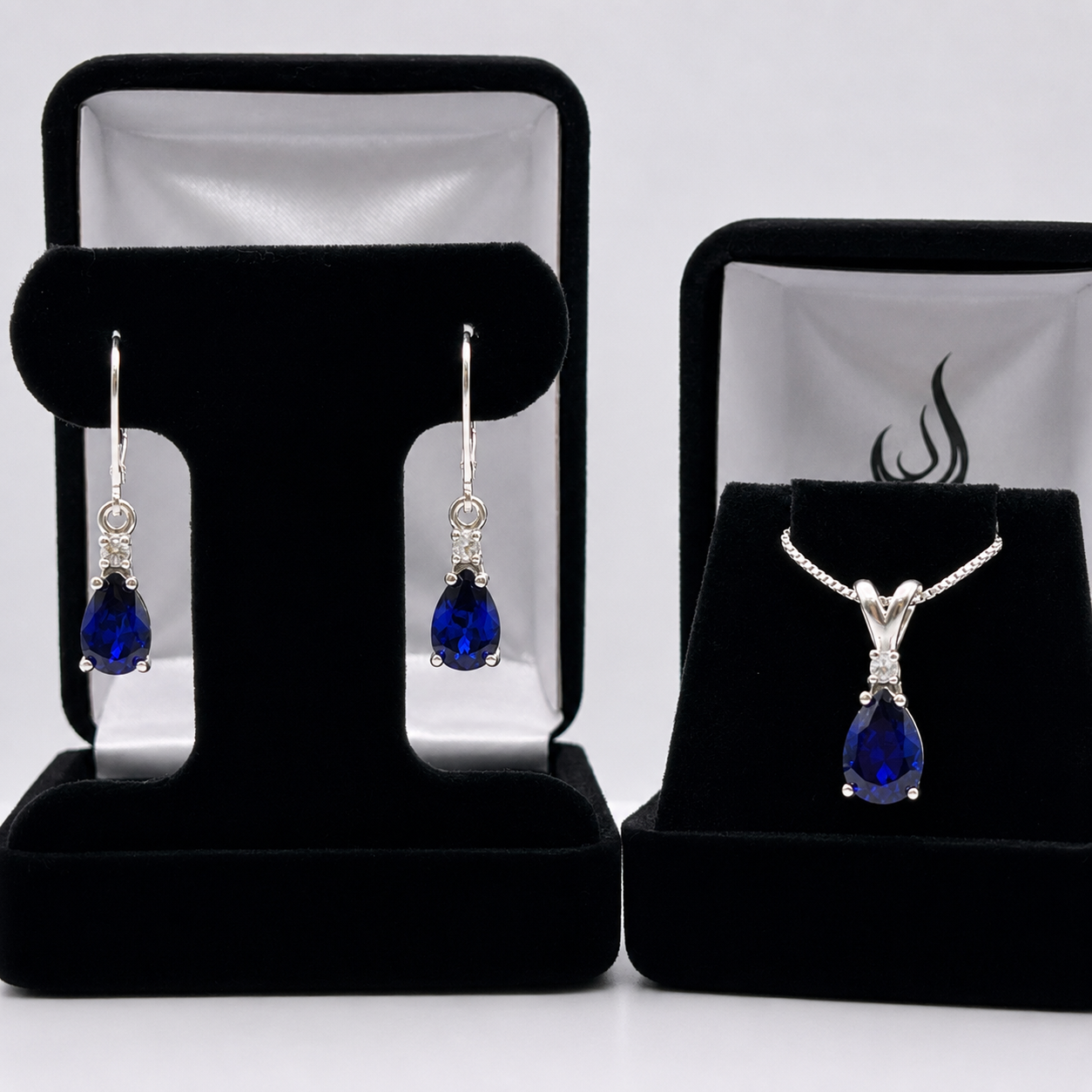 5.5 CTW Pear Cut Blue & White Sapphire Jewelry Set