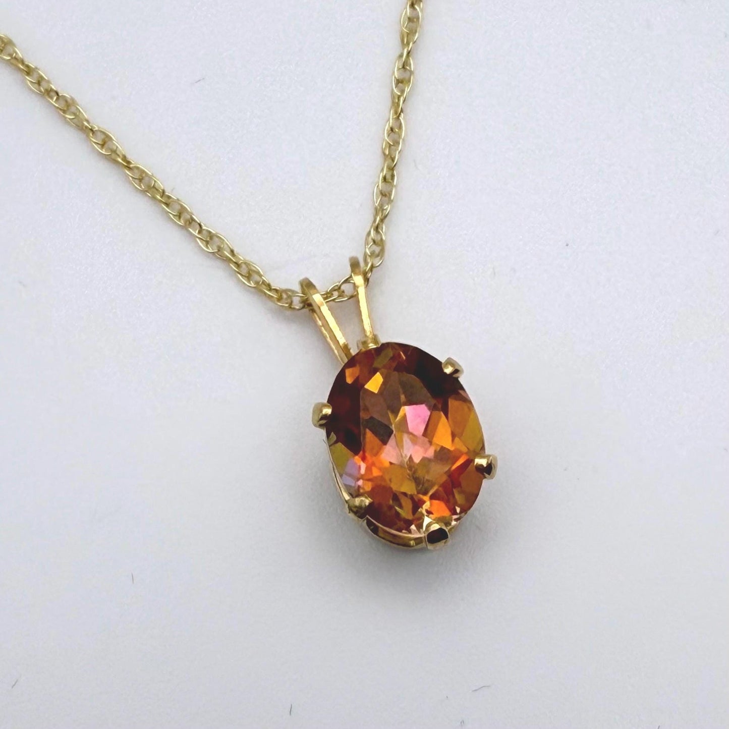 2ct Oval Sunset Topaz Necklace in 14k Yellow Gold Filled