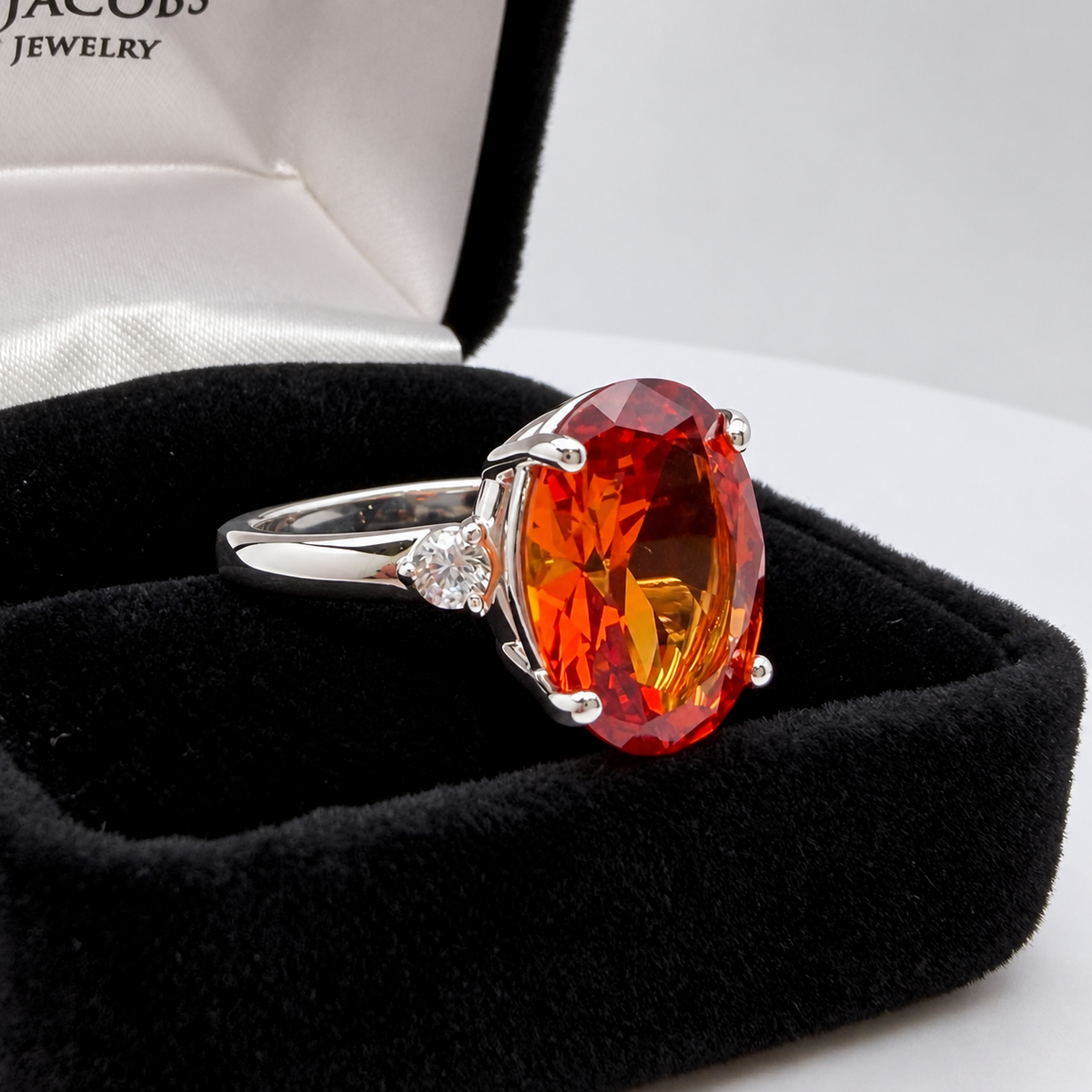 8ct Oval Cut Orange Padparadscha Sapphire & White Sapphire Statement Ring