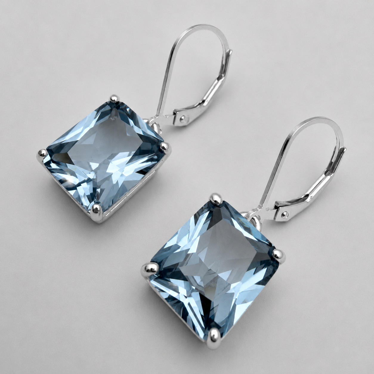 12ctw Emerald Cut Blue Spinel Earrings | Statement Dangle Earrings | Blue Gemstone Leverback Earrings