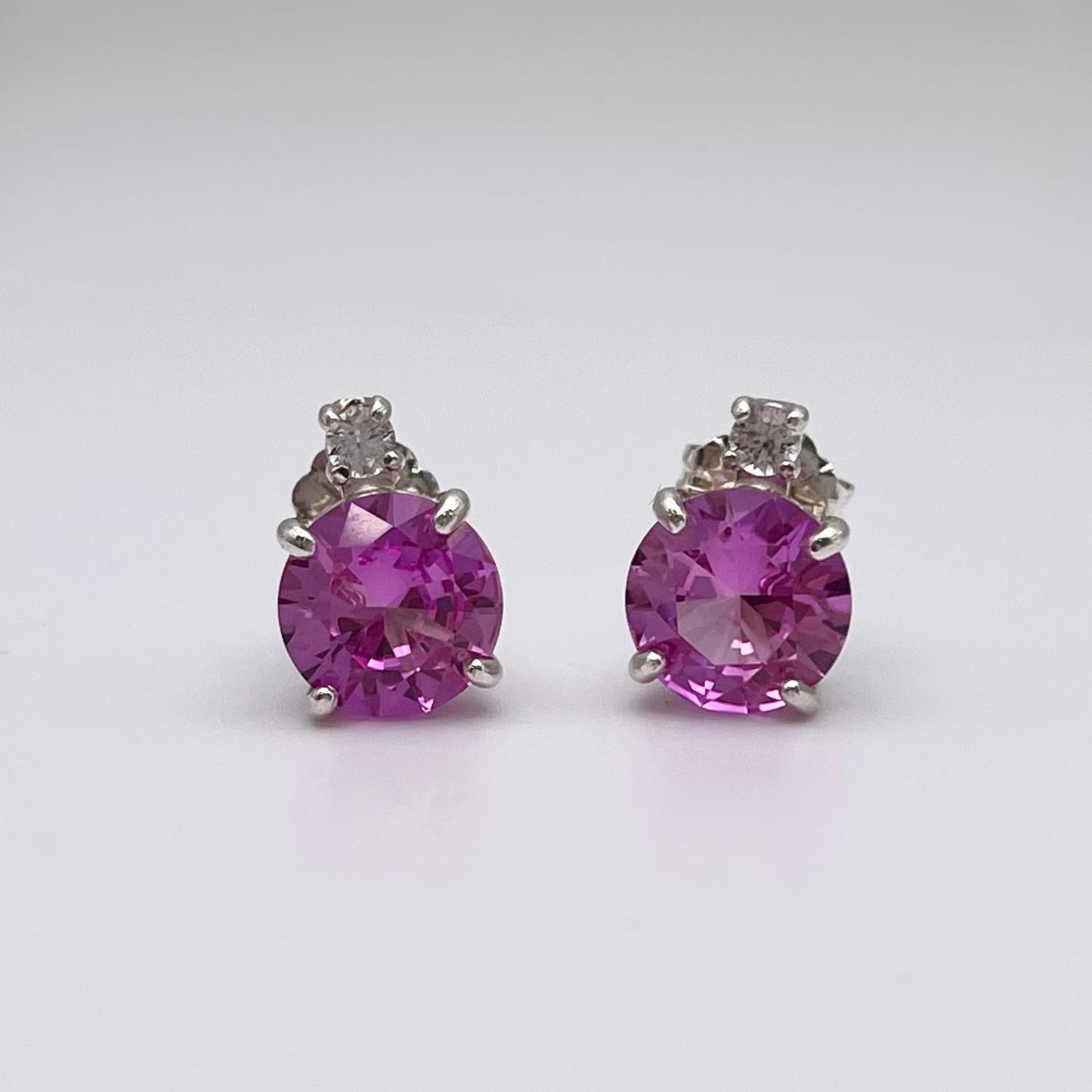 4ctw Brilliant Cut Pink Sapphire Earrings Stud with accents Jewelry Gift September Birthstone