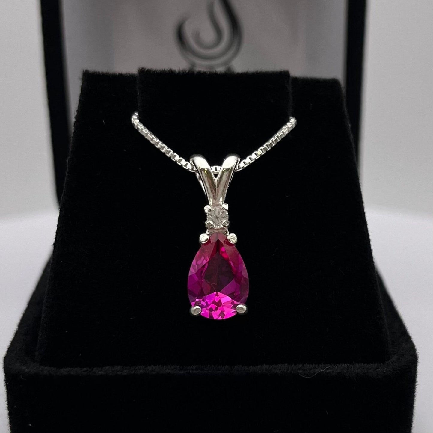 Beautiful 2.5ct Pink Sapphire Necklace White Sapphire Accent Pendant 16” 18” Sterling Silver Bridal Jewelry Gift Teardrop