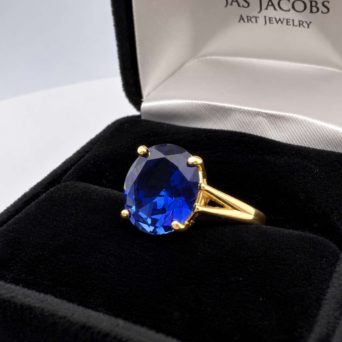 5ct Oval Cut Blue Sapphire Split Shank Ring