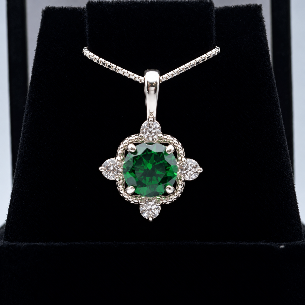 2ctw Round Emerald & White Sapphire Pendant Necklace