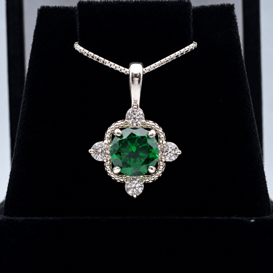 2ctw Round Emerald & White Sapphire Pendant Necklace