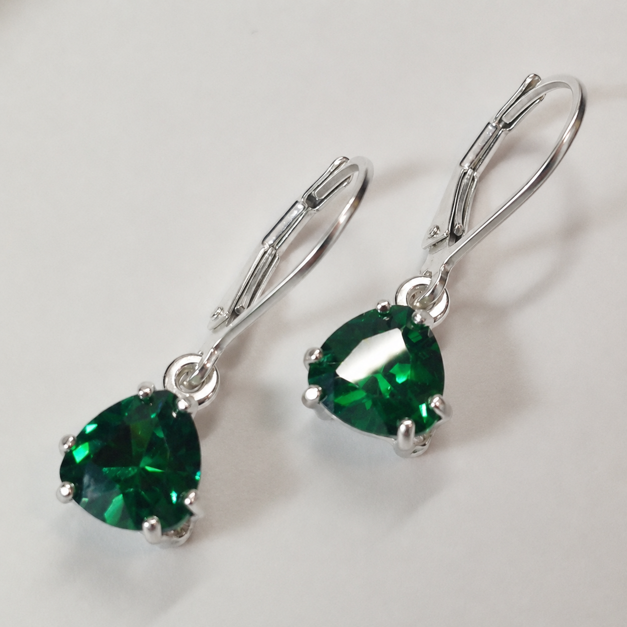3 CTW Trillion Cut Emerald Earrings