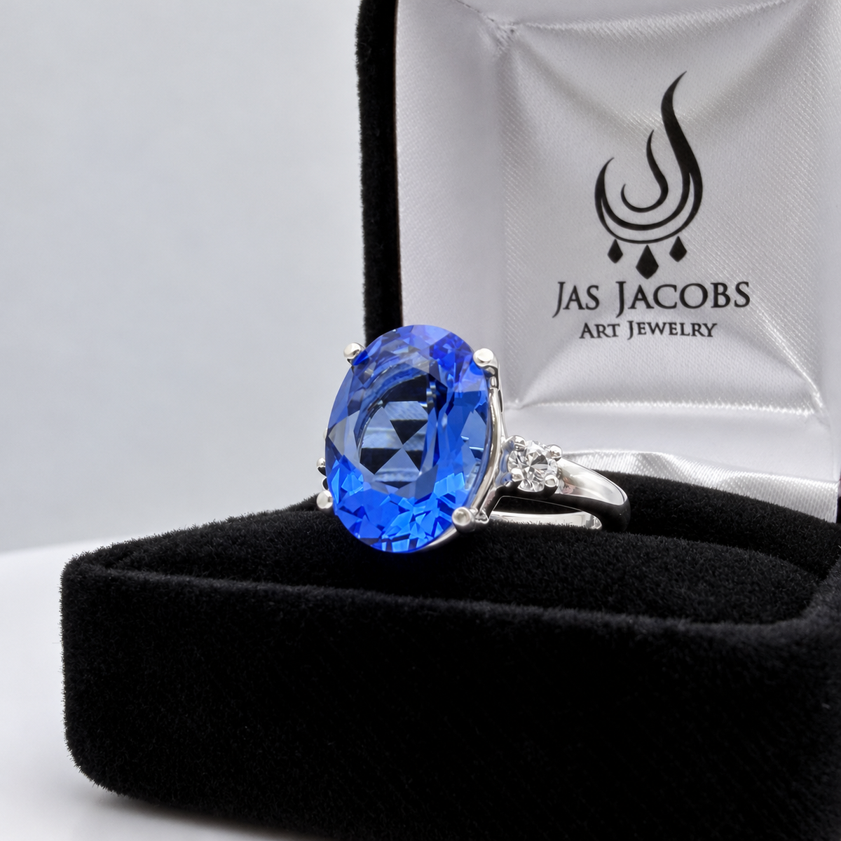 6ct Oval Blue Quartz & White Sapphire Statement Ring