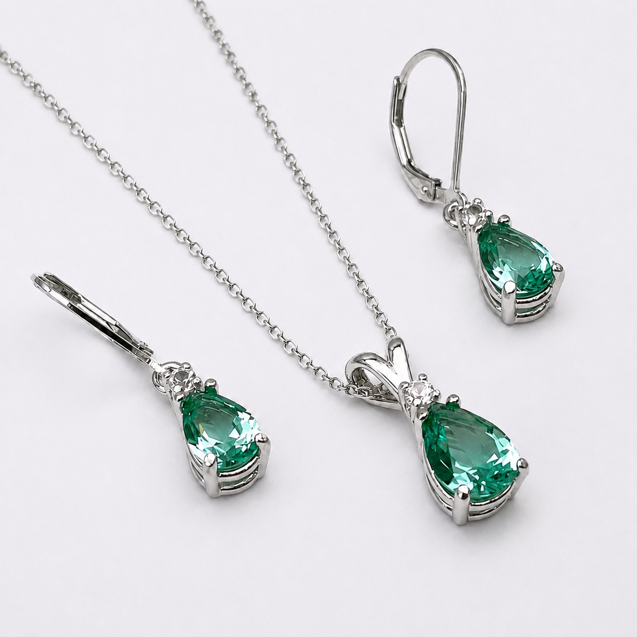 5.24 CTW Mint Green Spinel & Diamond Necklace & Leverback Earrings Set