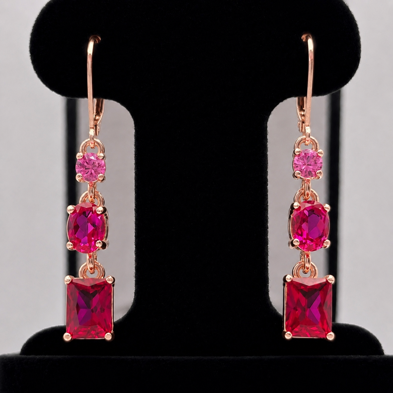 5ctw Multi Cut Cascading Pink Sapphires and Ruby Earrings