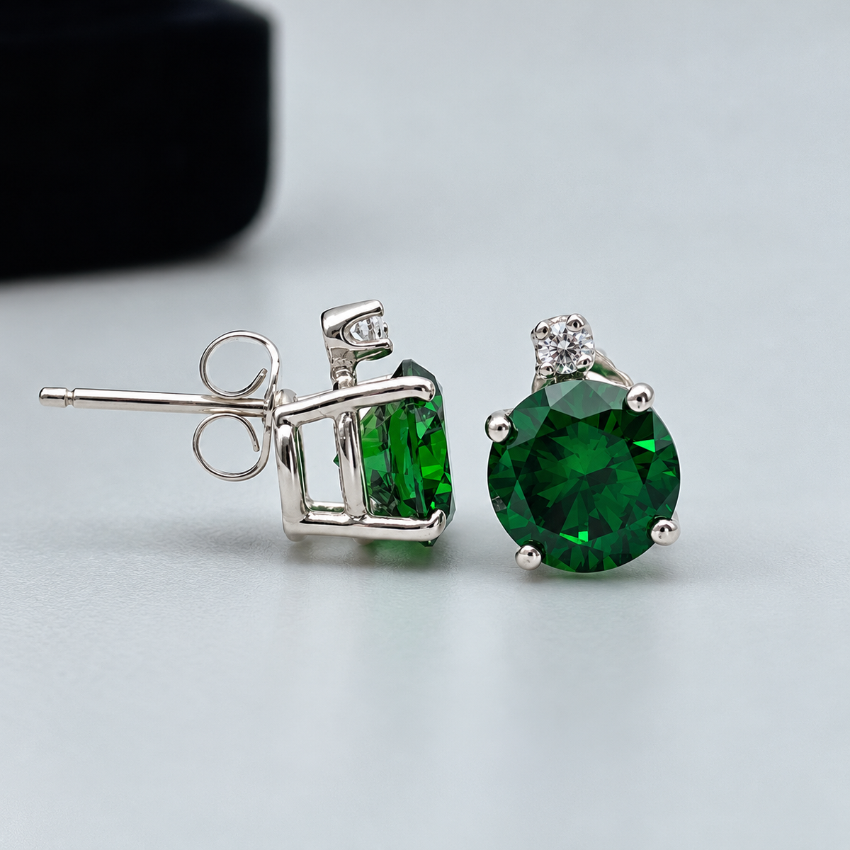 3.3ctw Round Emerald & White Sapphire Stud Earrings