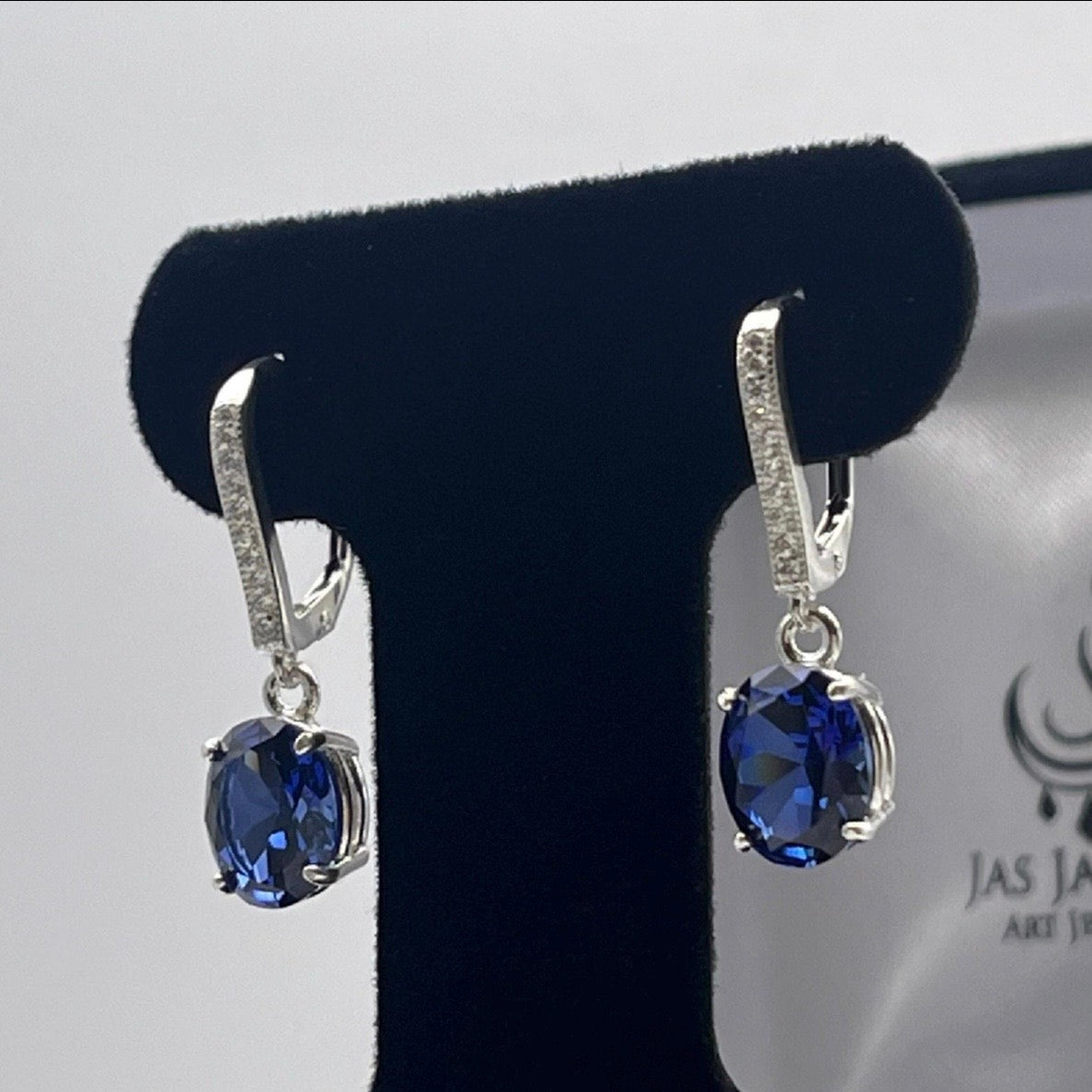 6.08 CTW Oval Blue Sapphire Drop Earrings