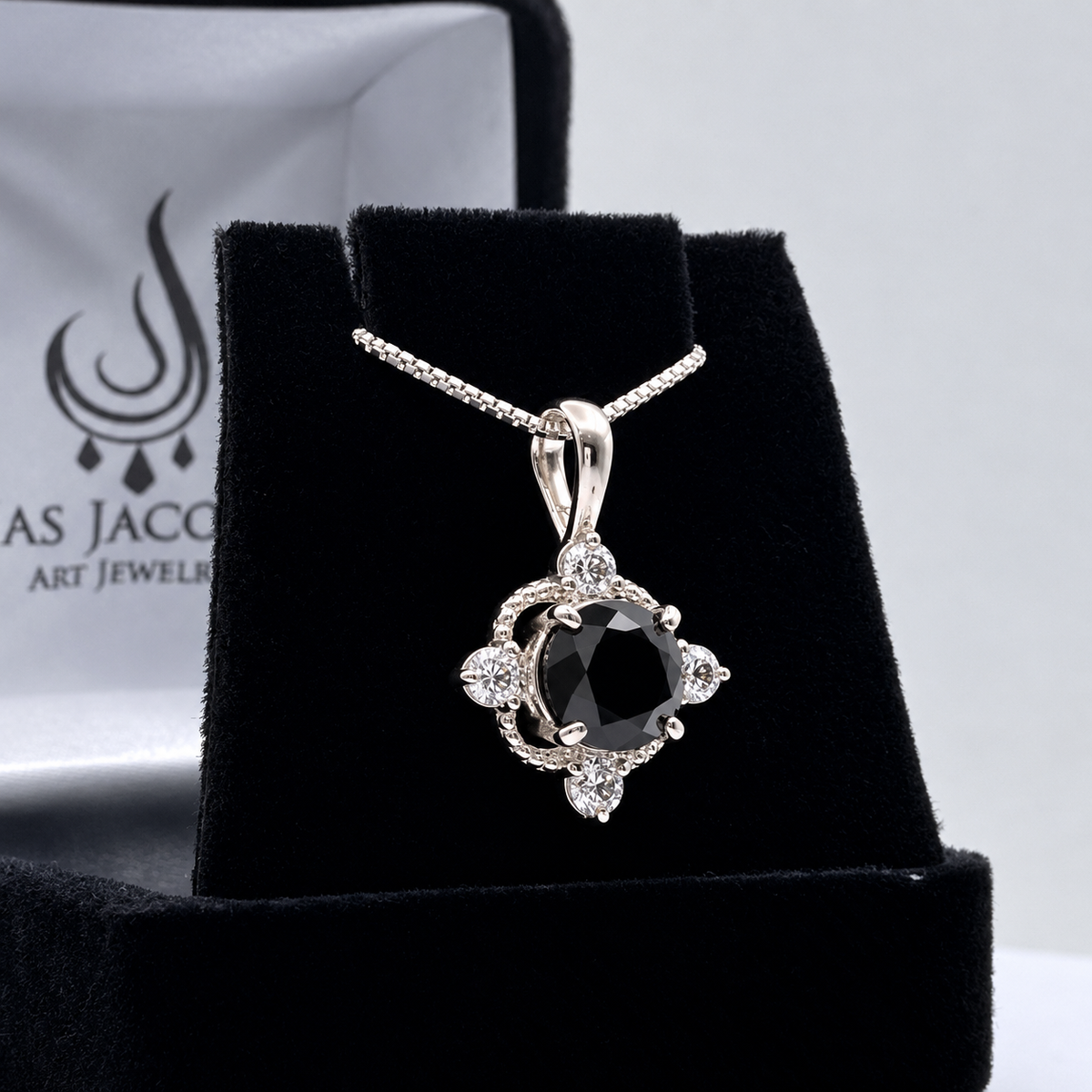 2.4ctw Ornate Black Onyx & White Sapphire Pendant Necklace