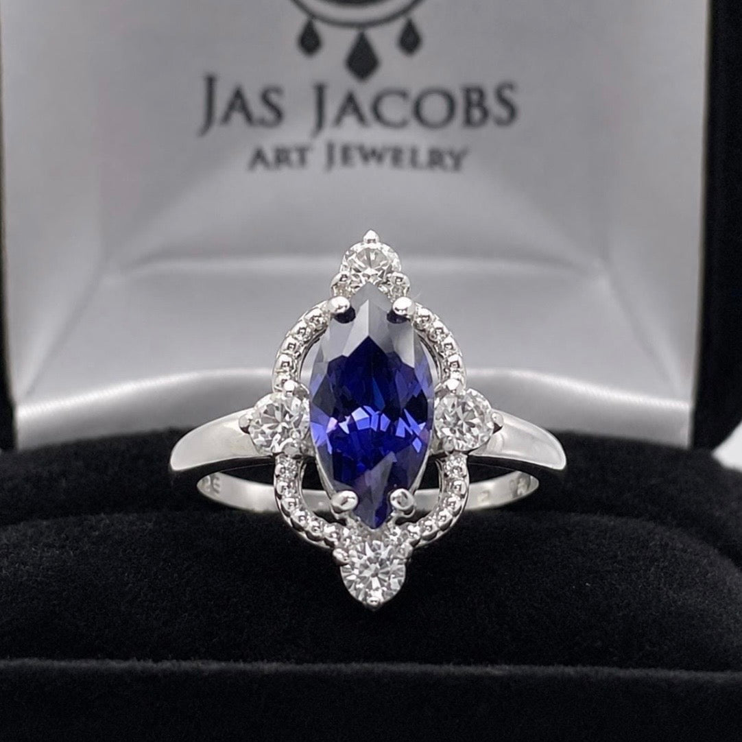 2ct Marquise Cut Tanzanite & White Sapphire Navette Ring