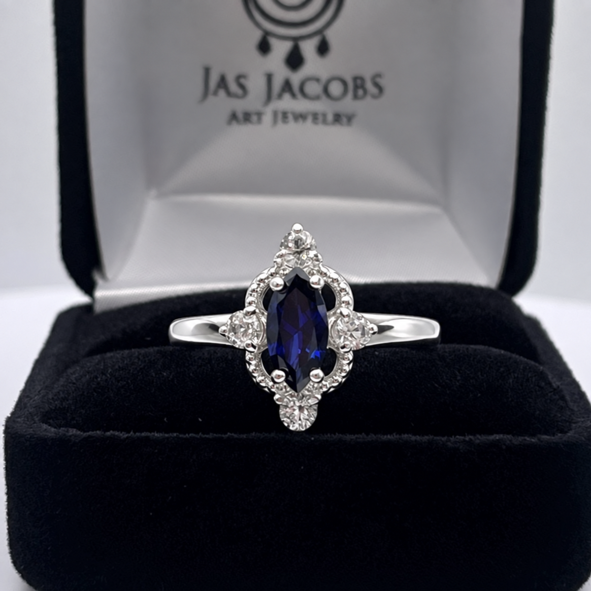 Marquise Sapphire & Diamond Navette Ring in Solid Gold