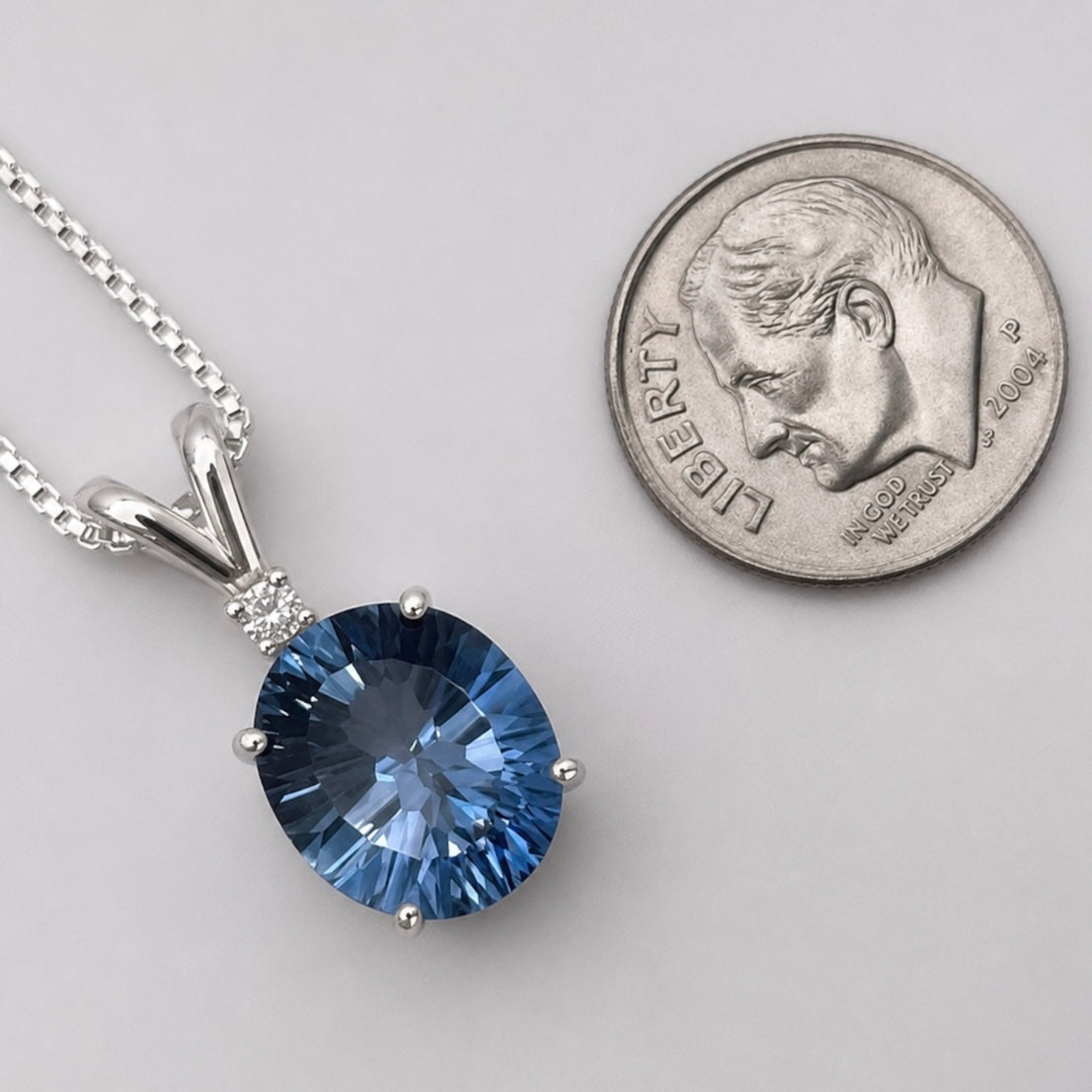 Beautiful 5ct Oval Cut Iolite Quartz Necklace | White Sapphire Accent