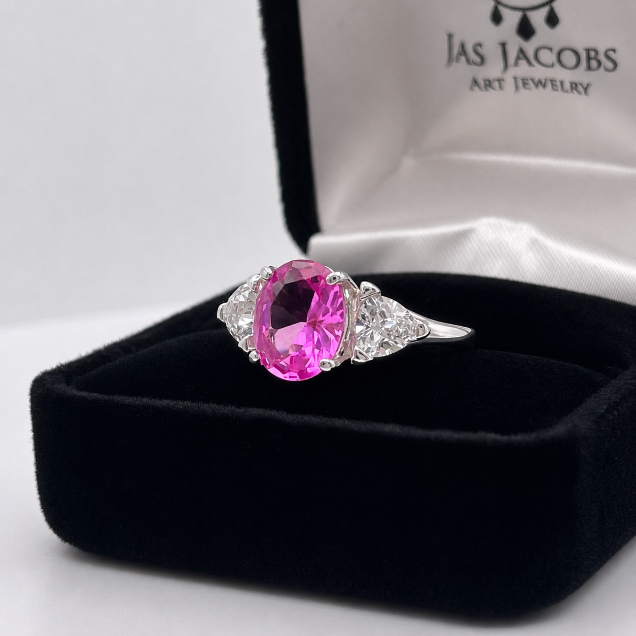 Vivid Pink Sapphire & White Sapphire Three-Stone Ring