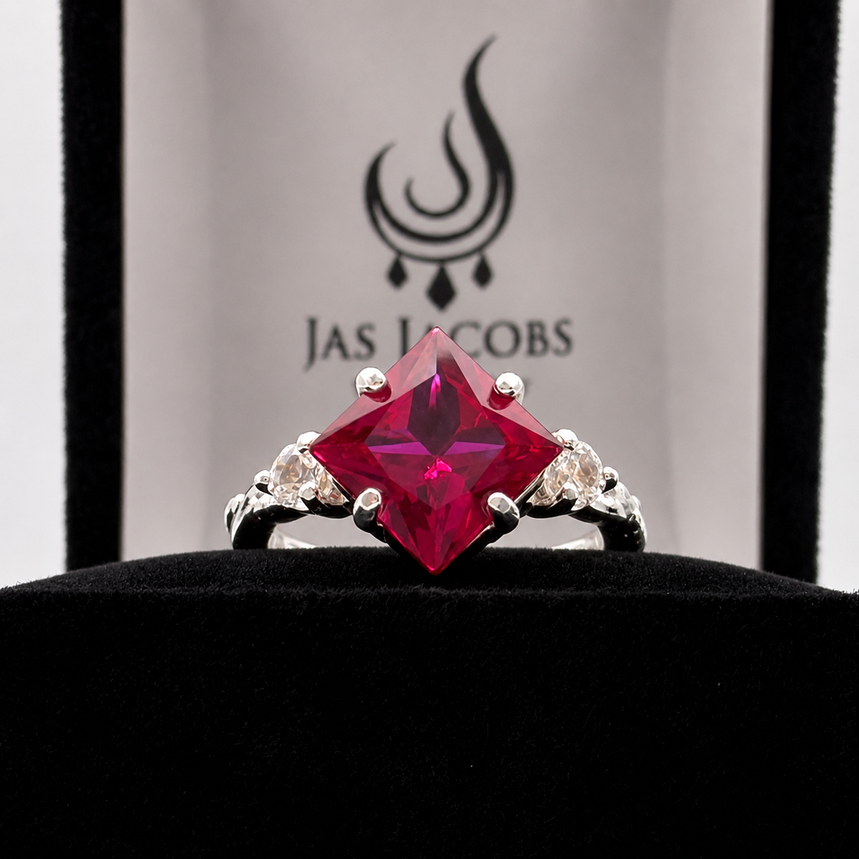 3.16 CTW Princess Cut Ruby & Diamond Ring | Vintage-Inspired Engagement Ring | Available in Sterling Silver & 10K or 14K Gold