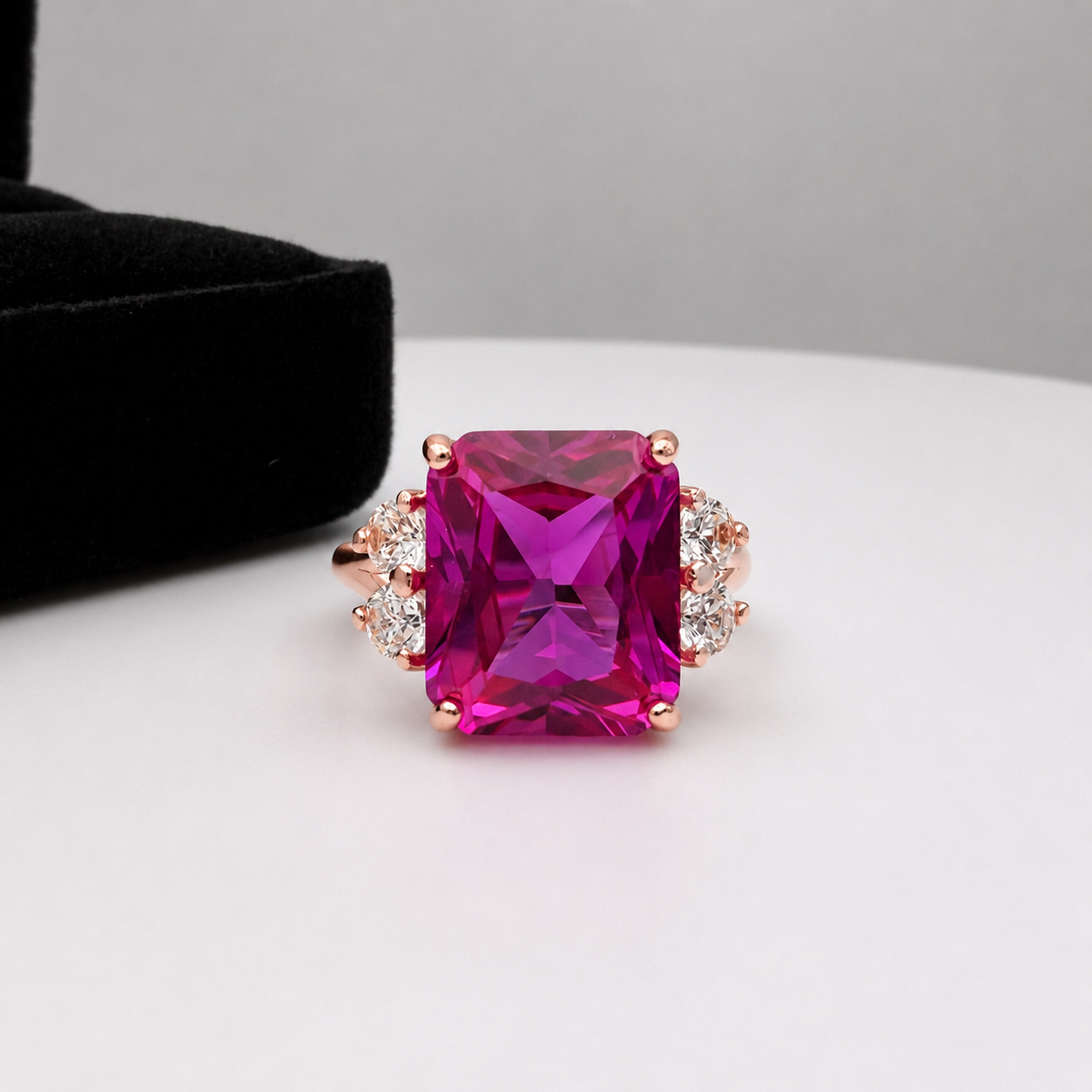 6ct Emerald Cut Pink Sapphire Diamond Ring