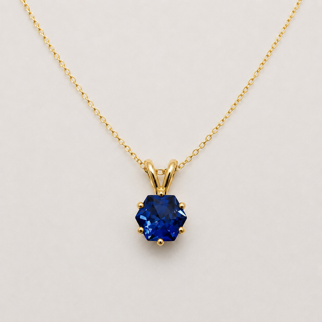 1.2CT Hexagon Cut Blue Sapphire Solitaire Necklace