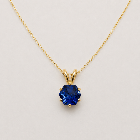1.2CT Hexagon Cut Blue Sapphire Solitaire Necklace