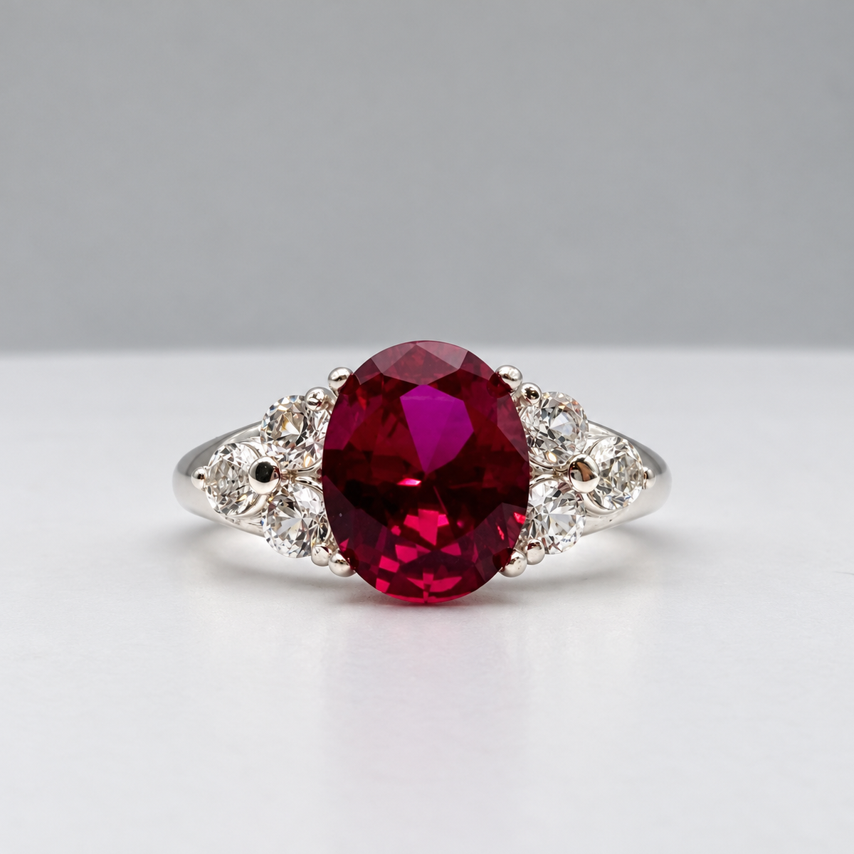 3.78ctw Oval Ruby & White Sapphire Ring – Victorian Inspired