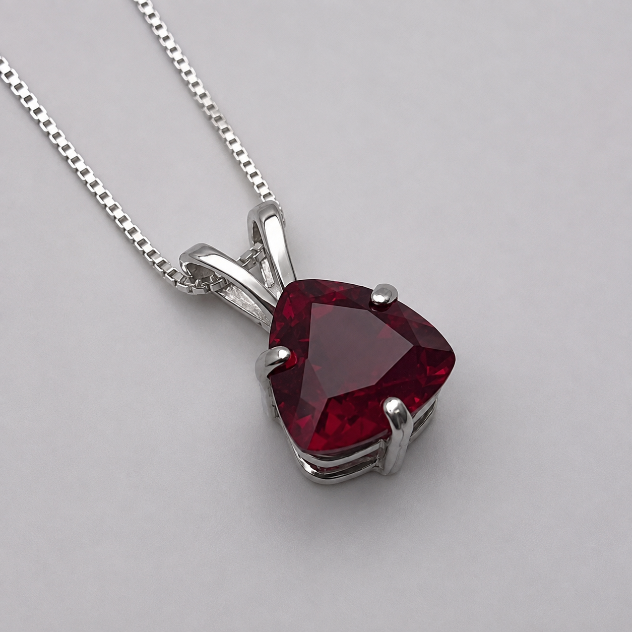 4ct Trillion Cut Ruby Solitaire Pendant Necklace
