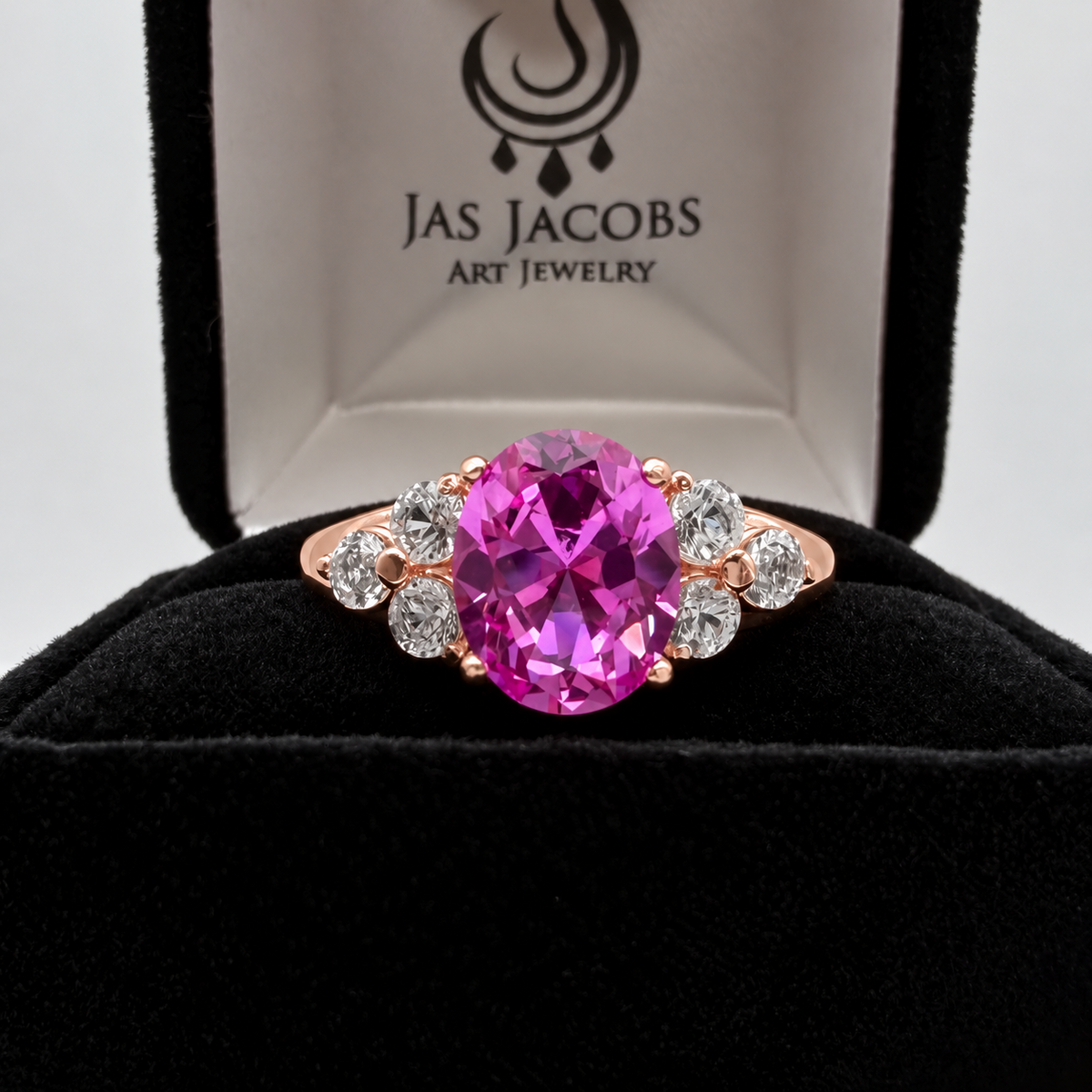 3.78ctw Oval Pink Sapphire & White Sapphire Floral Cluster Ring