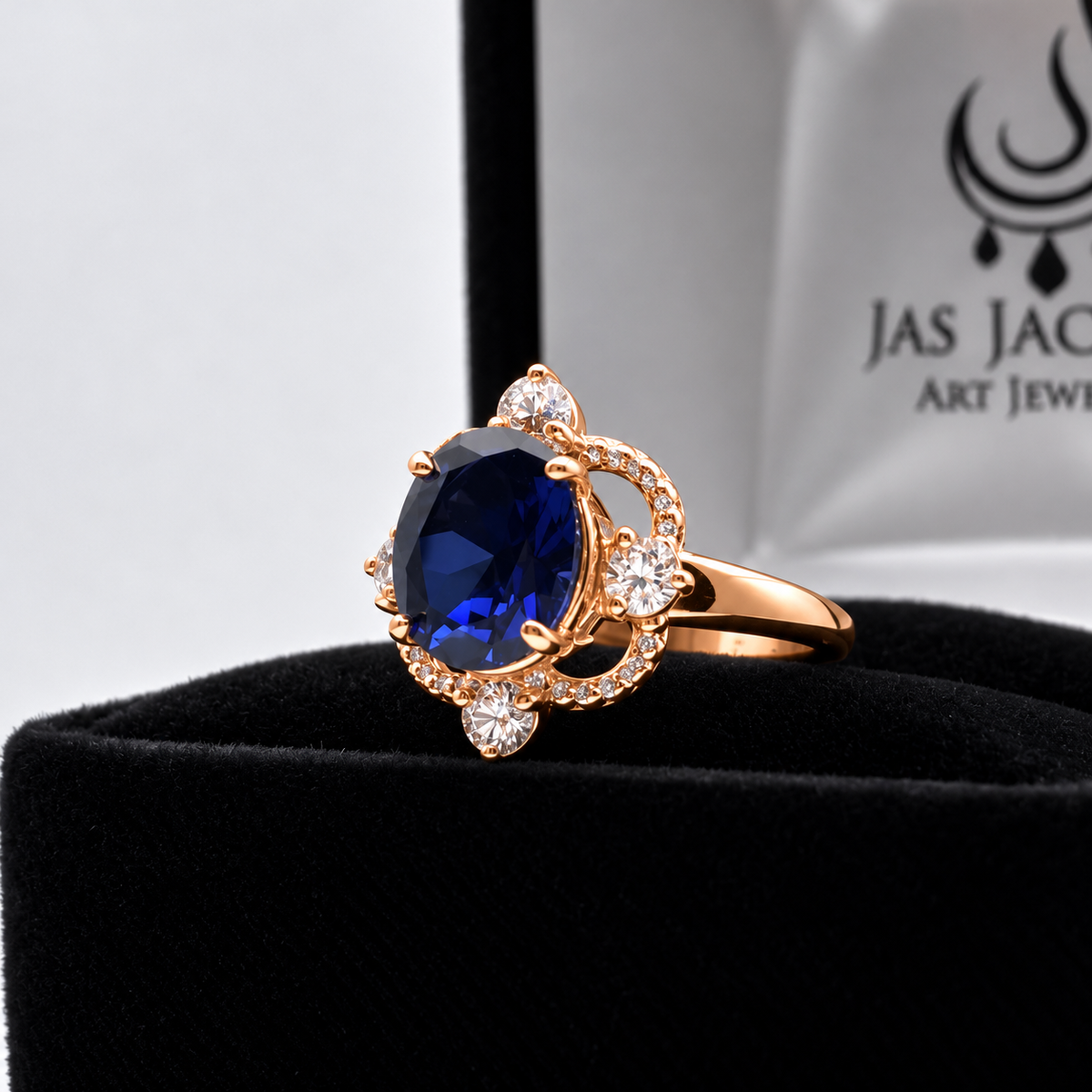 3ct Oval Blue Sapphire & Diamond Vintage-Inspired Ring