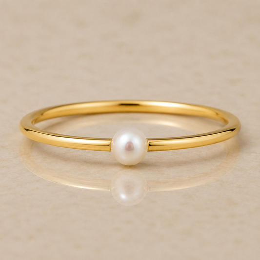 14K Yellow Gold Filled 3mm Simulated Pearl Ring | Dainty Stackable Water Resistant Ring | Minimalist Pearl Band